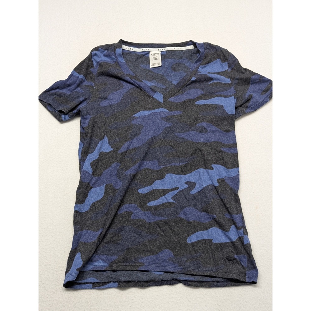 Pink Victoria's Secret Blue Camo V-Neck Sleepweart Y2k T Shirt Womens M